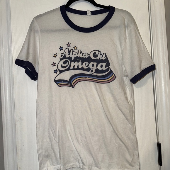 Alpha Chi Omega Canvas White and Navy Graphic Tee - Picture 2 of 6